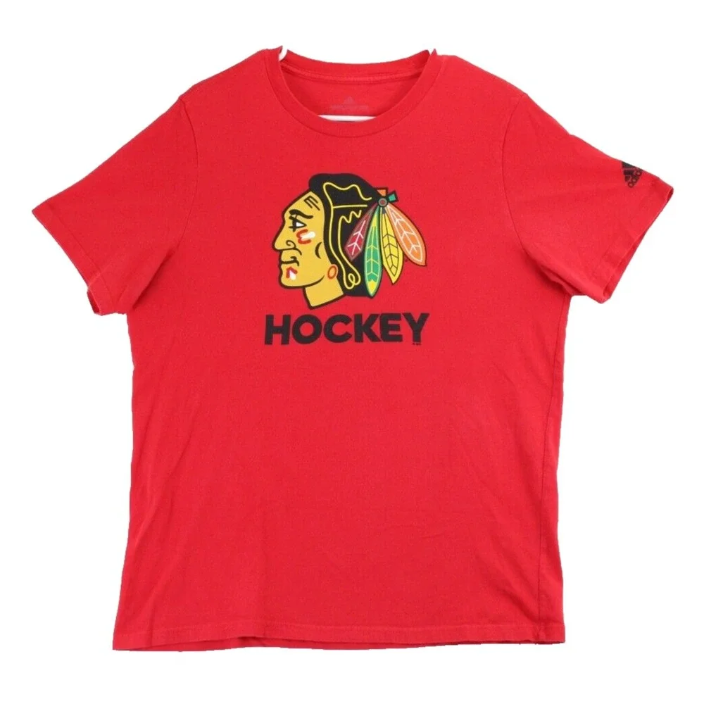 Adidas Chicago Blackhawks Hockey Graphic T Shirt Mens Large Red NHL